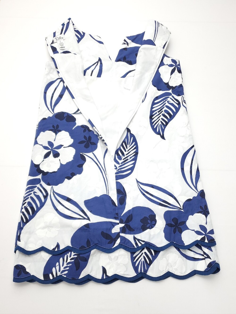 Lilly Pulitzer Blue/White Floral Sleeveless Shift Dress Scalloped Hem Cotton 8 - Picture 9 of 9